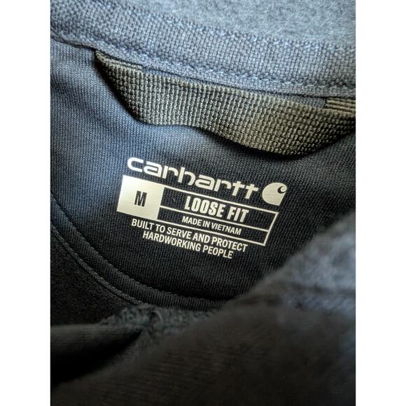Carhartt Hoodie Mens Medium Navy Loose Fit Midweight Logo Graphic Sleeve TS0288 - Picture 3 of 4